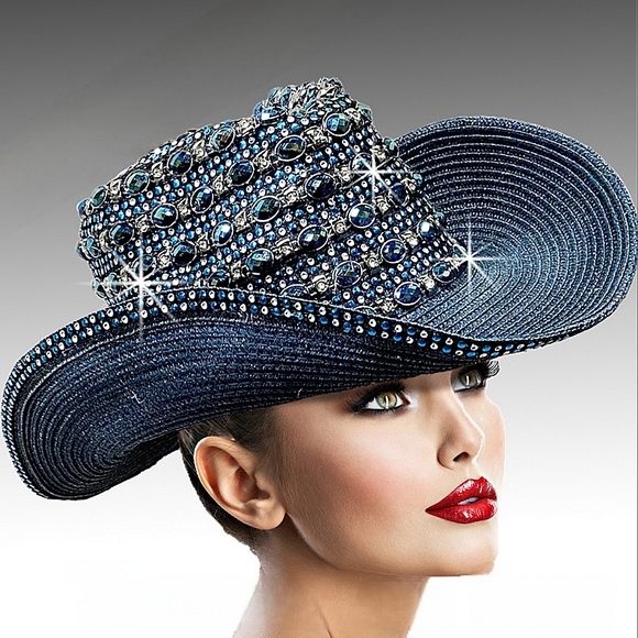 Beloved Millinery Couture Accessories - Exquisite Couture Handmade Pave Jeweled Womens Cowboy Western Hat